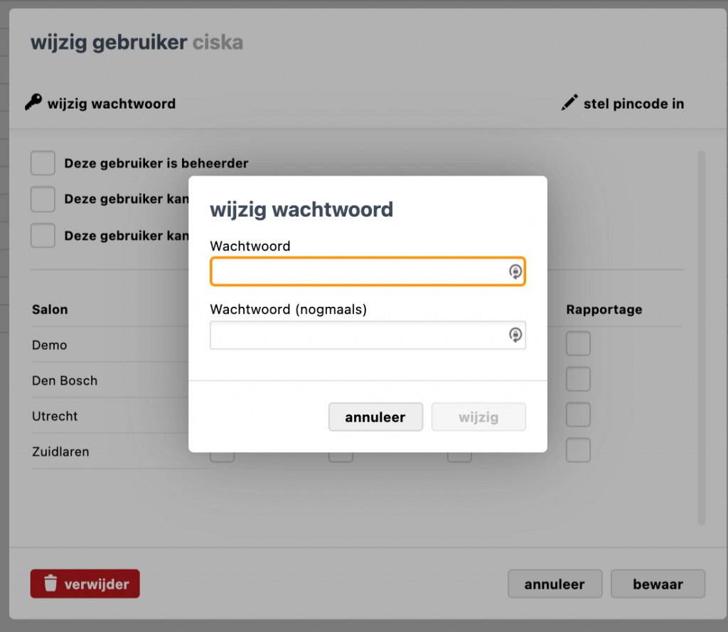 wachtwoord gebruiker wijzigen salonhub